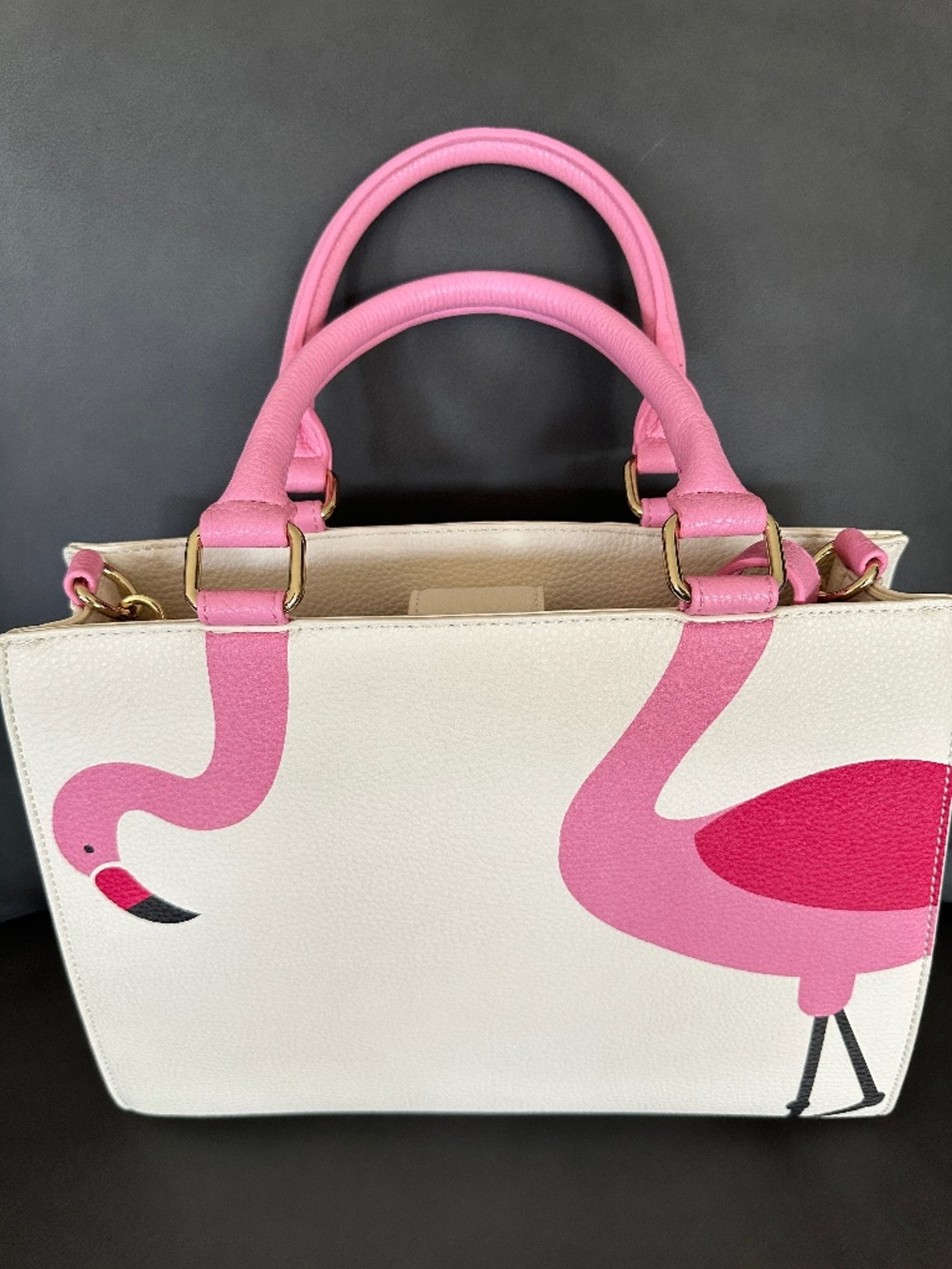 Pink Flamingo Tote | Purse Tropical Pink and Ivory Color Detachable Pink Strap